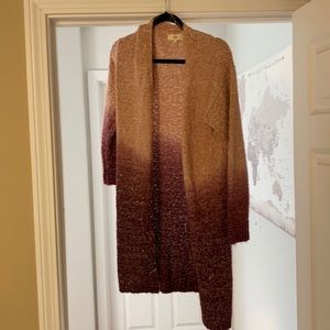 Light and dark pink long sleeve cardigan